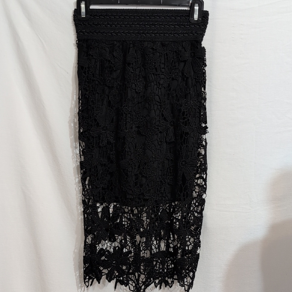Lily White Black Crochet Midi Skirt